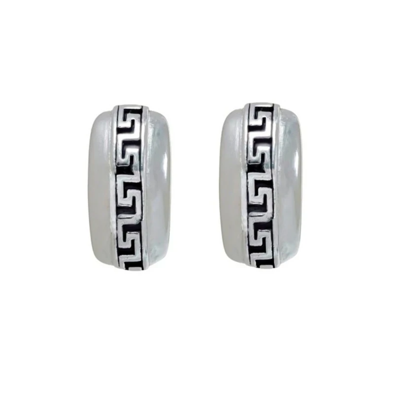 Pendientes Plata Ley 925m oxidados motivo greca 17 mm.