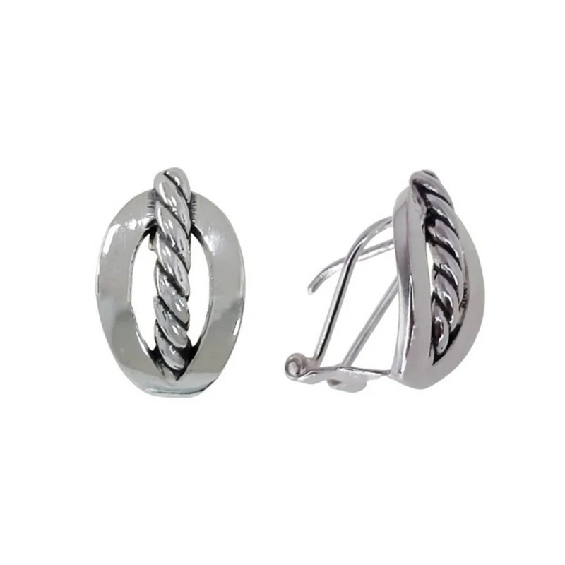 Pendientes Plata Ley 925m oxidado 17 mm. forma ovalada cuerda