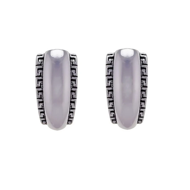 Pendientes Plata Ley 925m motivo greca oxidada 16 mm. centro liso