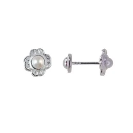 Pendientes Plata Ley 925m niña flor 7 mm. perla