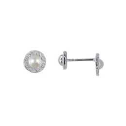 Pendientes Plata Ley 925m niña círculo 6 mm. perla dibujo olas