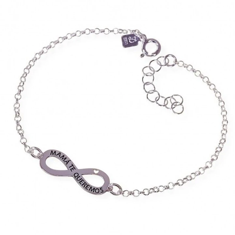 Pulsera Plata Ley 925m motivo mamá infinito 20 mm. corazón cadena rol
