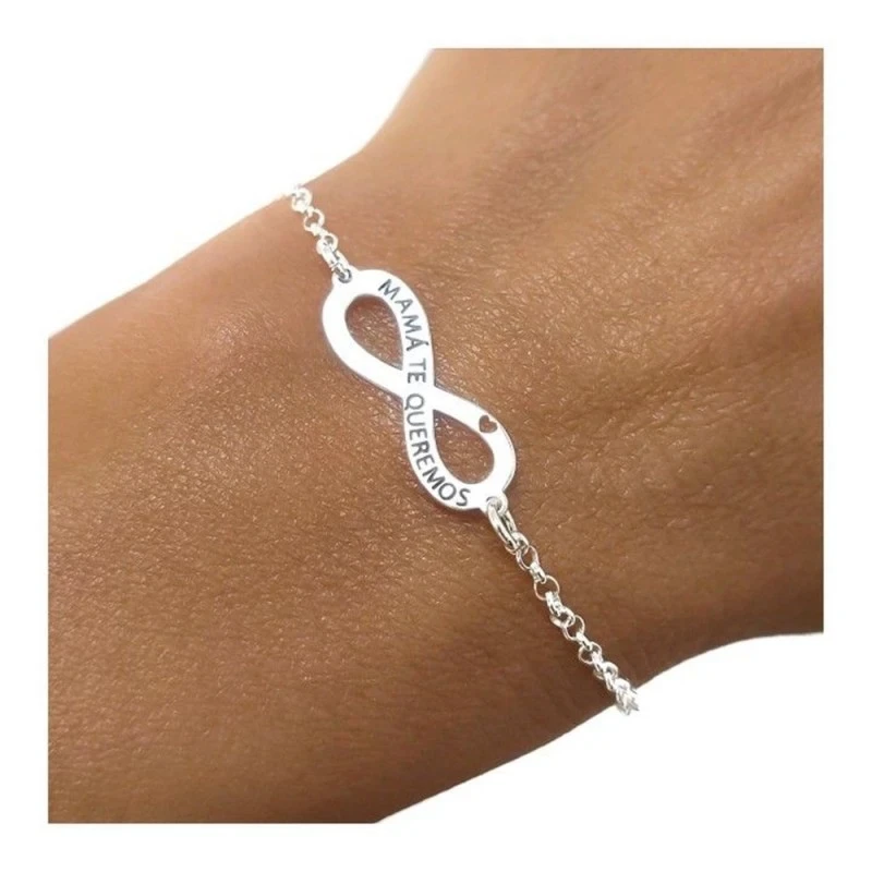Pulsera Plata Ley 925m motivo mamá infinito 20 mm. corazón cadena rol