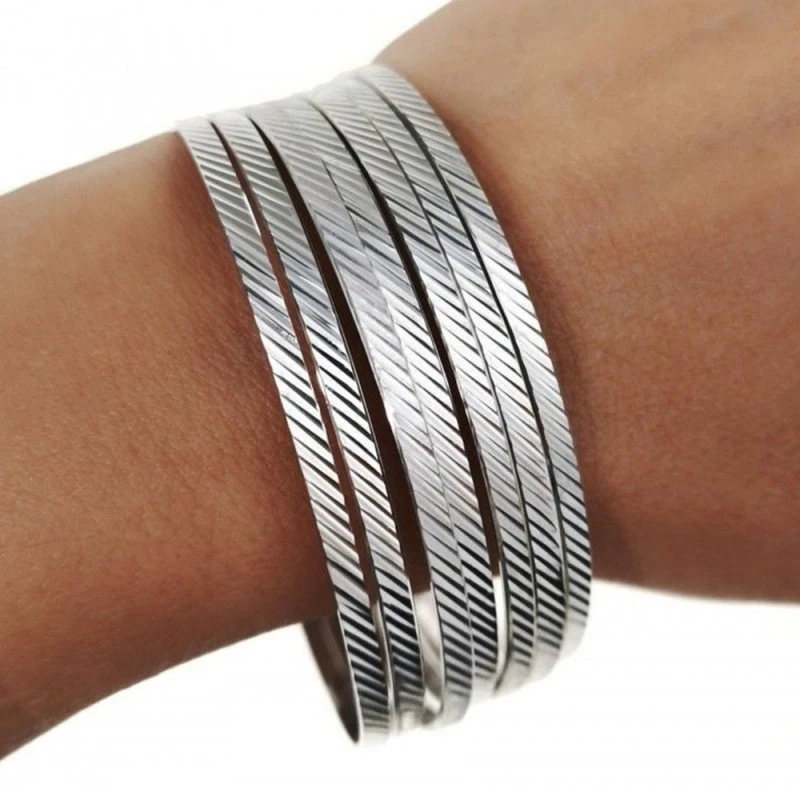 Semanario Plata Ley 925m Pulsera 65 mm. brazalete detalles tallados
