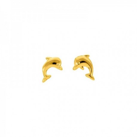 Pendientes Delfín Latón chapados oro 8 mm. lisos. Chapado Oro Alta Calidad Garantizado