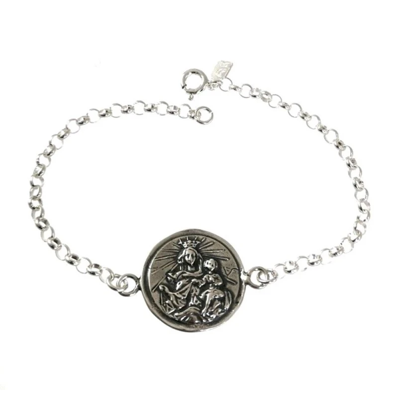 Virgen del Carmen Corazón de Jesús Pulsera Escapulario Plata Ley 925m