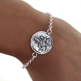 Virgen del Carmen Corazón de Jesús Pulsera Escapulario Plata Ley 925m