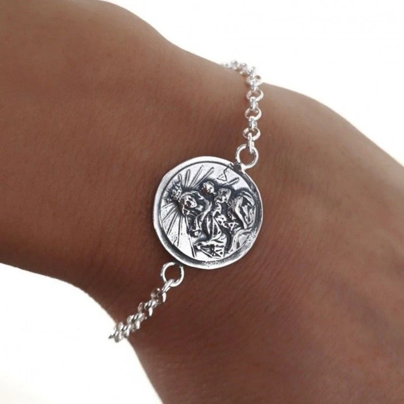Virgen del Carmen Corazón de Jesús Pulsera Escapulario Plata Ley 925m