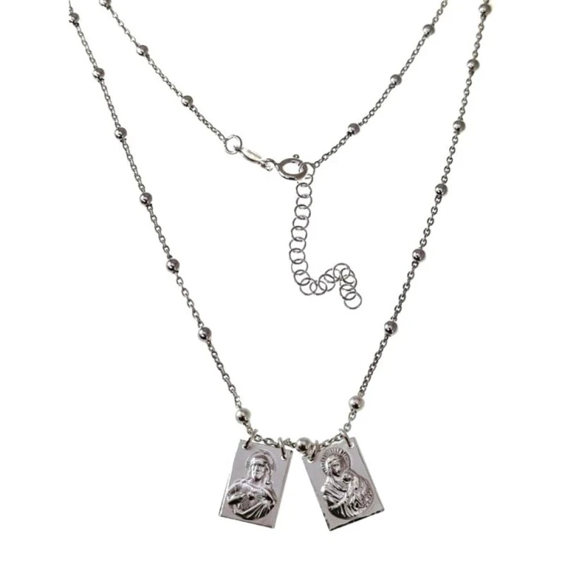 Virgen del Carmen Corazón de Jesús Escapulario Collar Plata Ley 925m