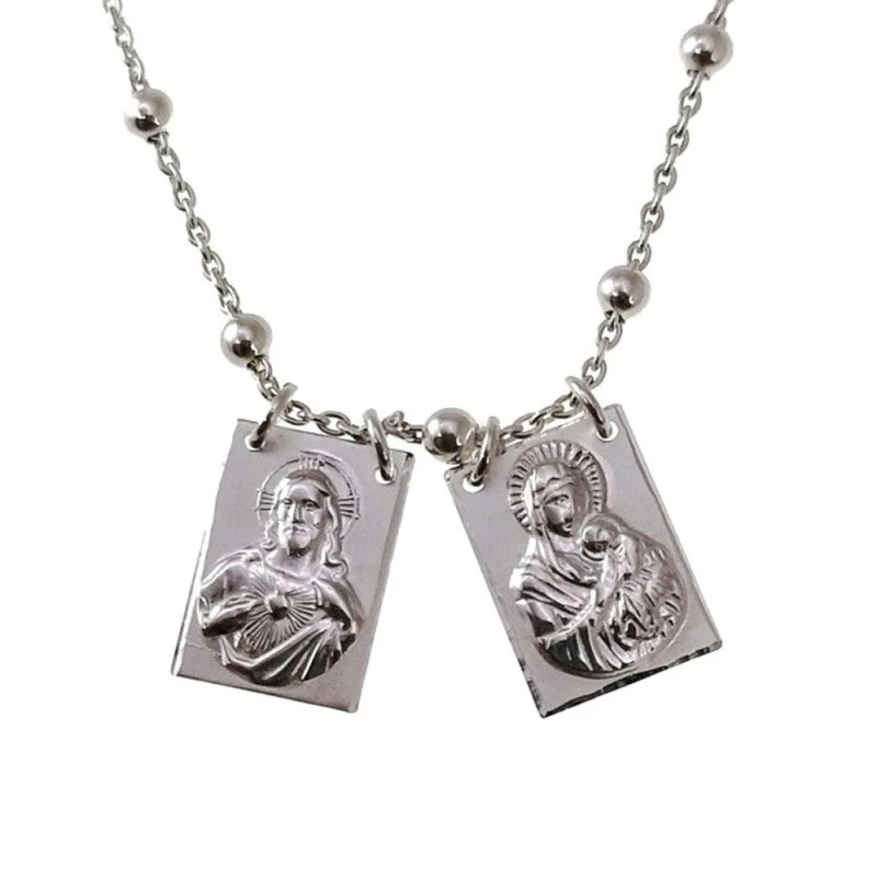 Virgen del Carmen Corazón de Jesús Escapulario Collar Plata Ley 925m