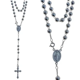 Virgen Milagrosa Rosario Plata Ley 925m unisex 50 cm. bolas lisas 6 m