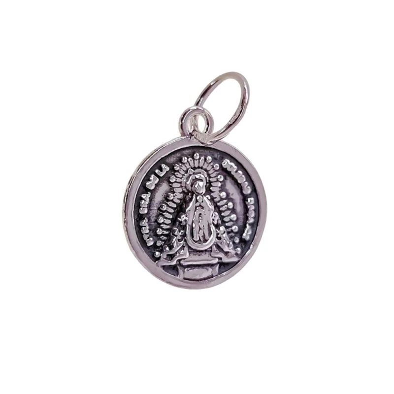 Virgen de la Soledad Medalla Plata Ley 925m unisex 14 mm. oxidada ima