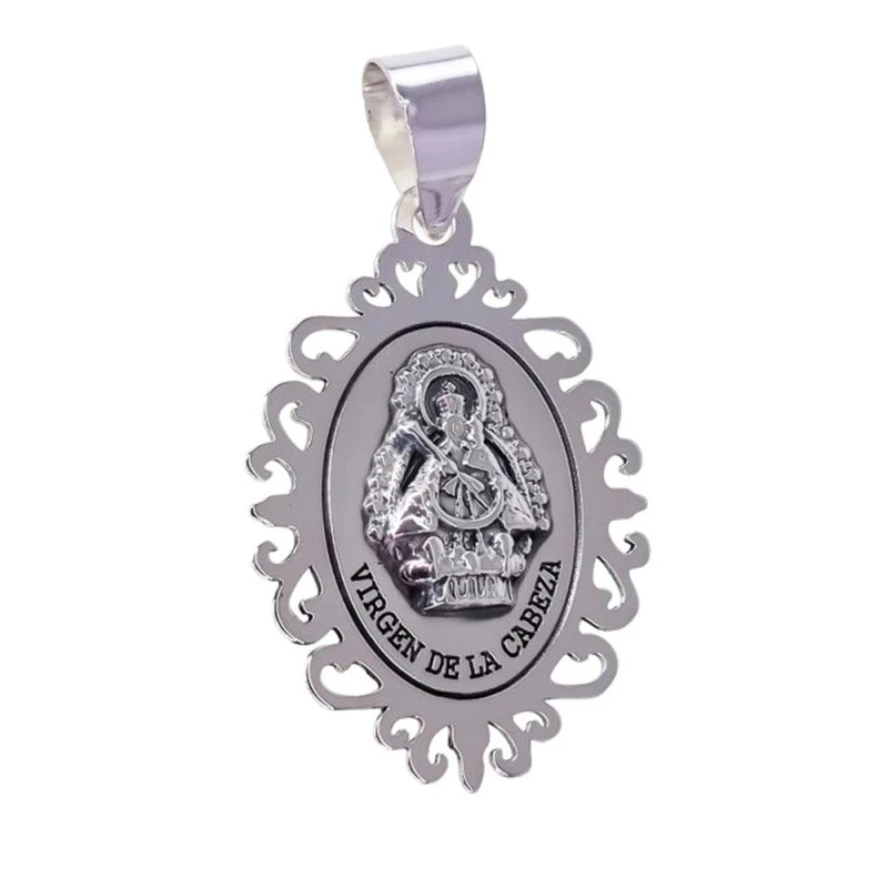 Virgen de la Cabeza Medalla Plata Ley 925m unisex 35 mm. bordes forma
