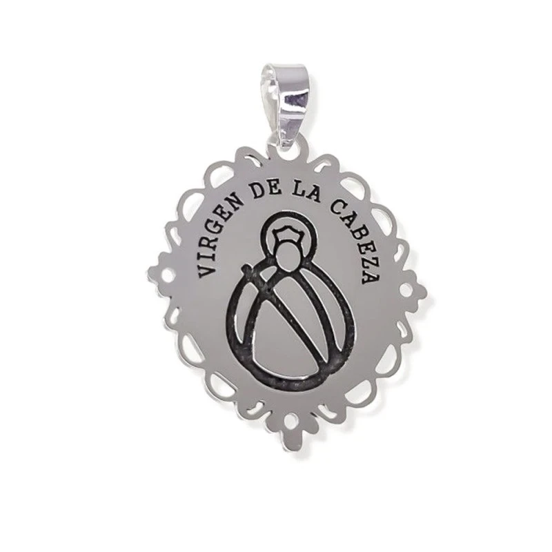 Virgen de la Cabeza Medalla Plata Ley 925m unisex 30 mm. borde formas