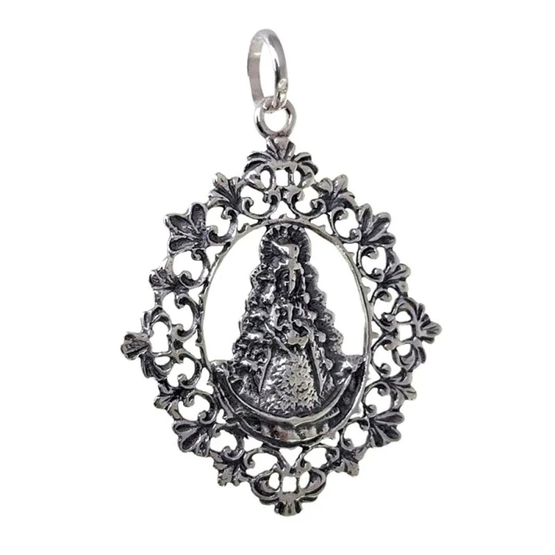 Virgen del Rocío Colgante Medalla Plata Ley 925m unisex 40 mm. detall
