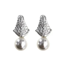 Virgen del Rocío Pendientes Plata Ley 925m mujer 15 mm. oxidados perl