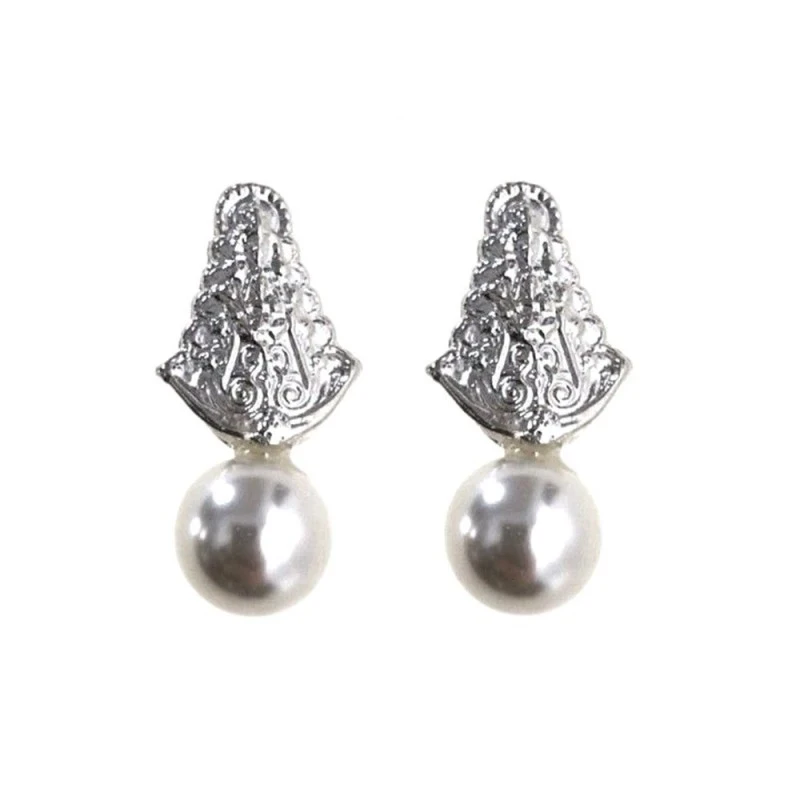 Virgen del Rocío Pendientes Plata Ley 925m mujer 15 mm. oxidados perl