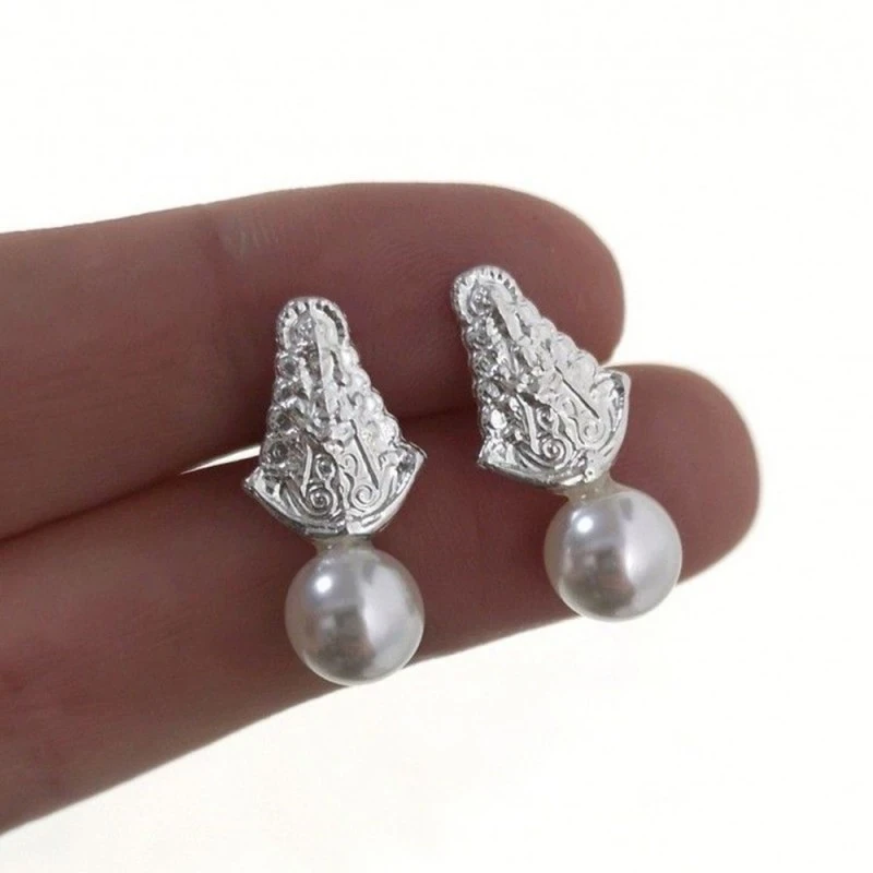 Virgen del Rocío Pendientes Plata Ley 925m mujer 15 mm. oxidados perl