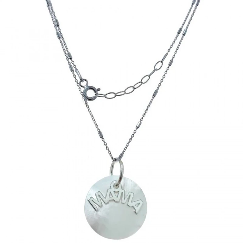 Collar Plata Ley 925m mujer 42 cm. colgante nácar 16 mm. MAMA cadena
