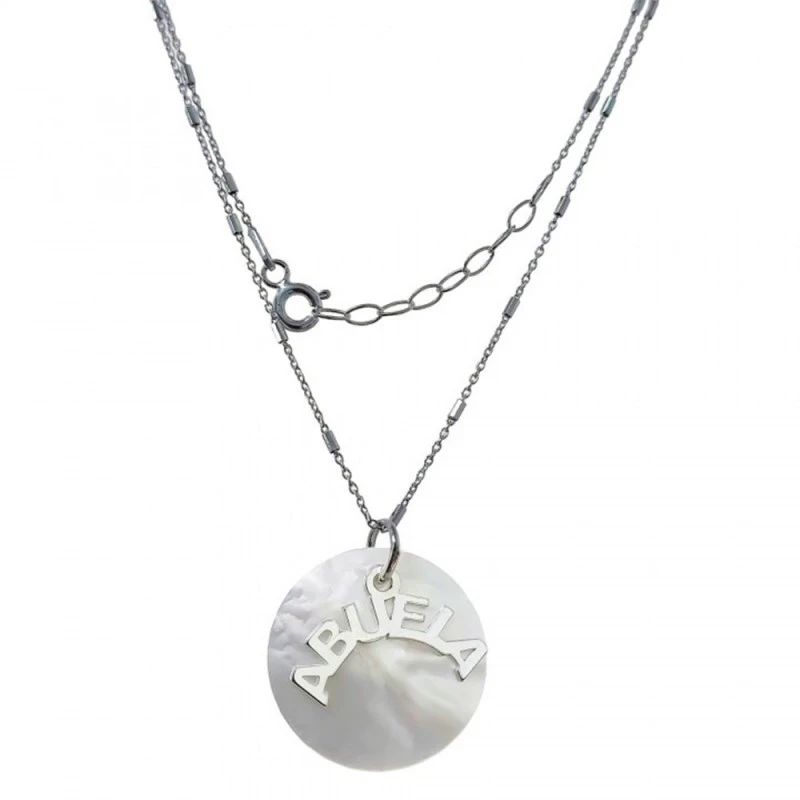 Collar Plata Ley 925m mujer 42 cm. colgante nácar 16 mm. ABUELA caden