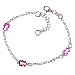 Pulsera Plata Ley 925m niña 16 cm. cadena rolo osos calados esmaltado