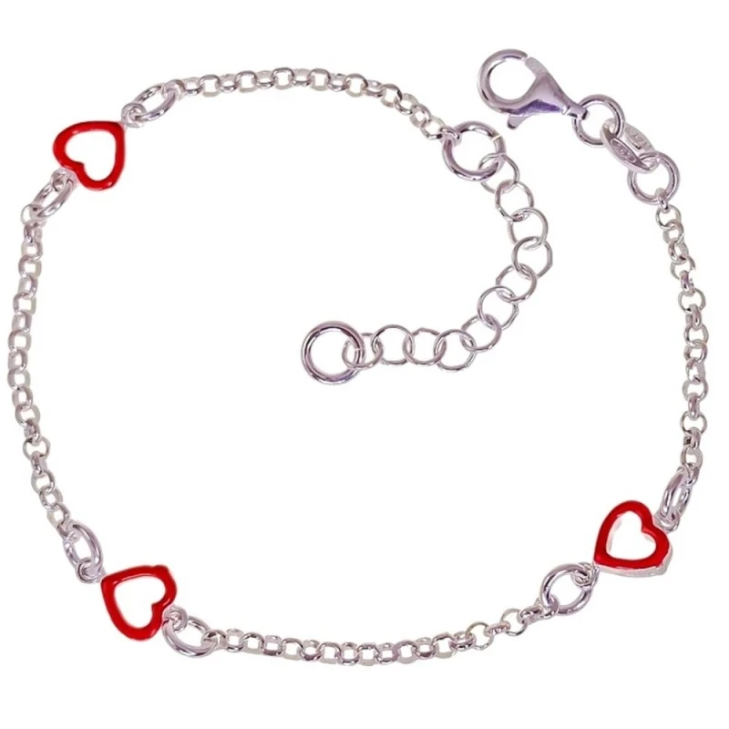 Pulsera Plata Ley 925m niña 16 cm. cadena rolo 2 mm. corazones calado