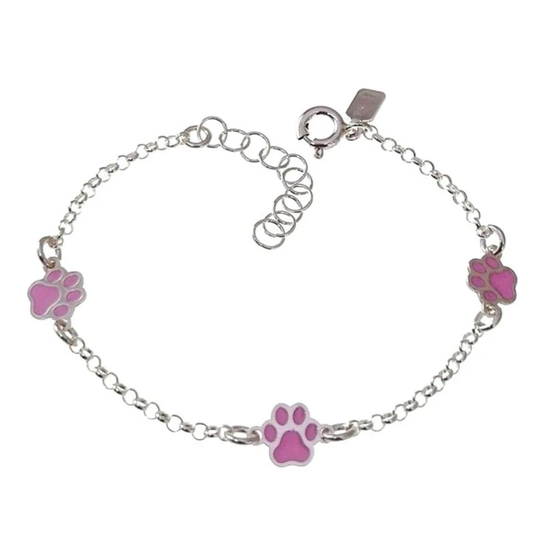 Pulsera Plata Ley 925m niña 13.5 cm. cadena rolo detalle huellas esma