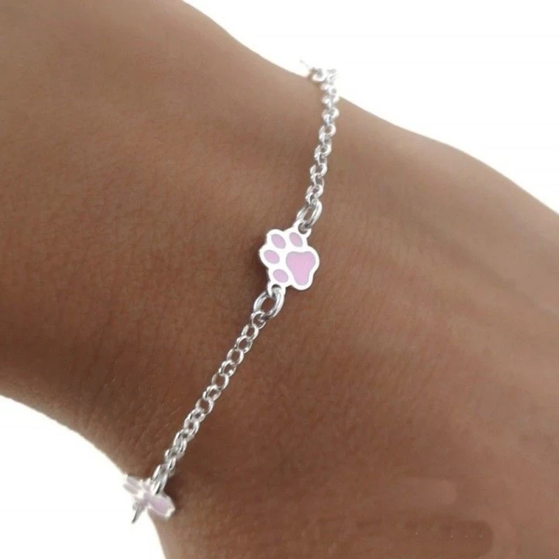 Pulsera Plata Ley 925m niña 13.5 cm. cadena rolo detalle huellas esma