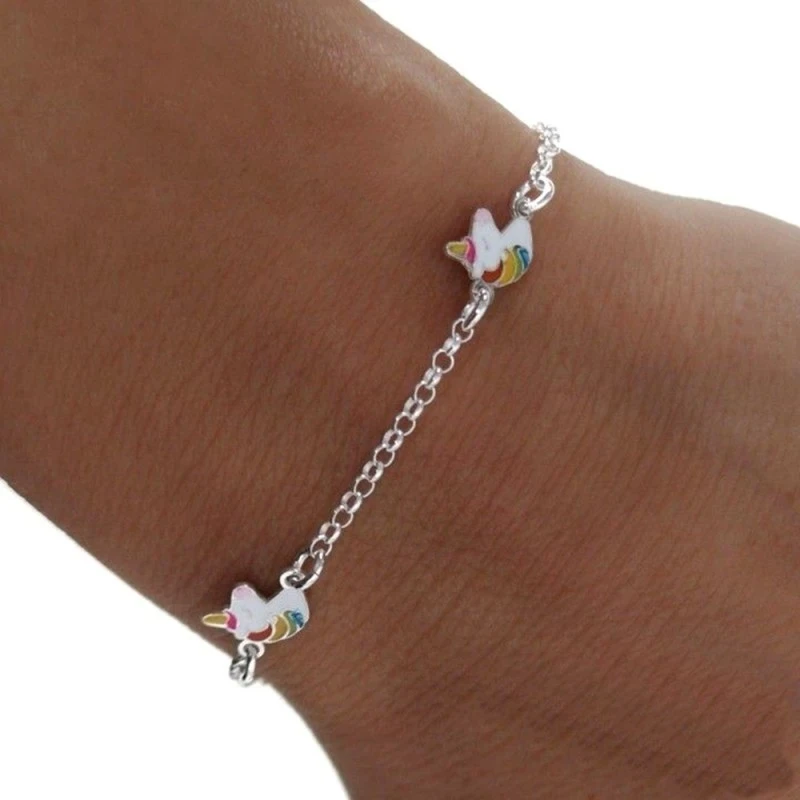 Pulsera Plata Ley 925m niña 13 cm. cadena rolo detalle unicornios esm