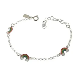 Pulsera Plata Ley 925m niña 13 cm. cadena rolo detalle arcoiris esmal