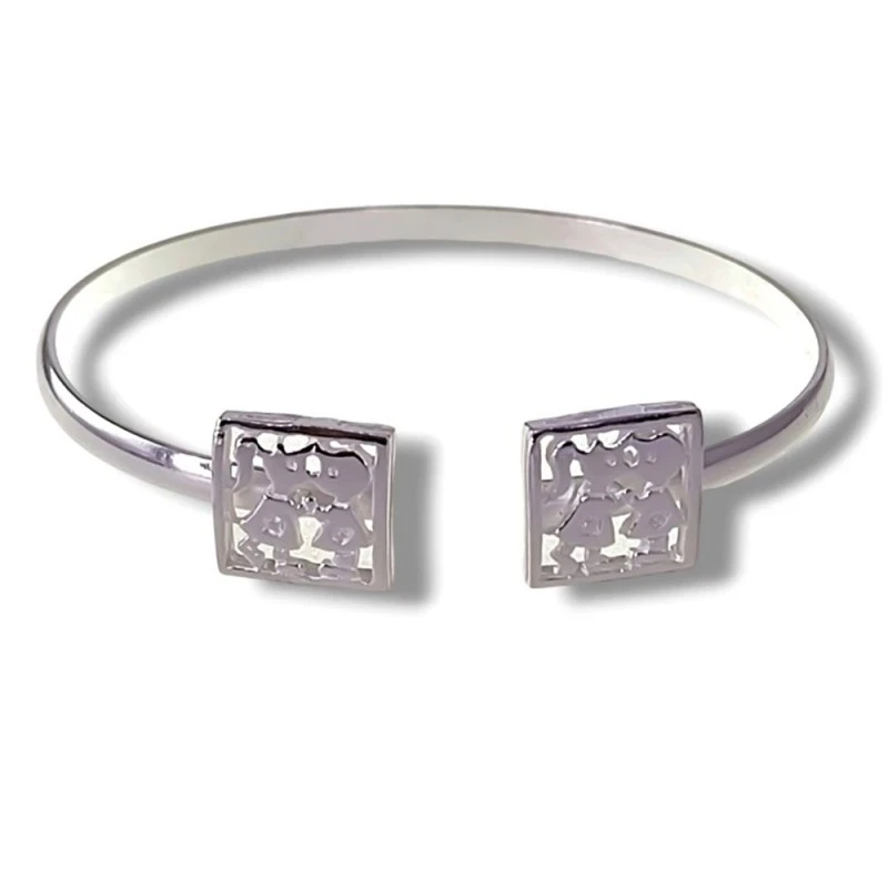 Brazalete Pulsera Plata Ley 925m mujer detalle terminaciones figuras