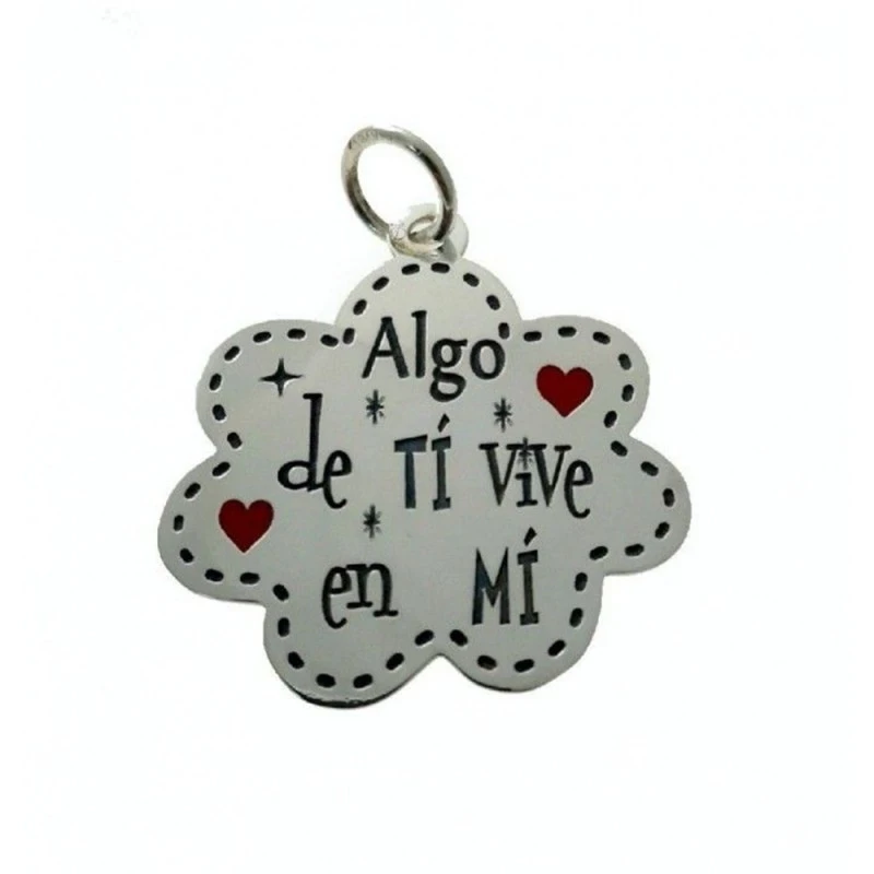 Colgante Plata Ley 925m uisex 25 mm. flor enamorados ALGO DE TI VIVE