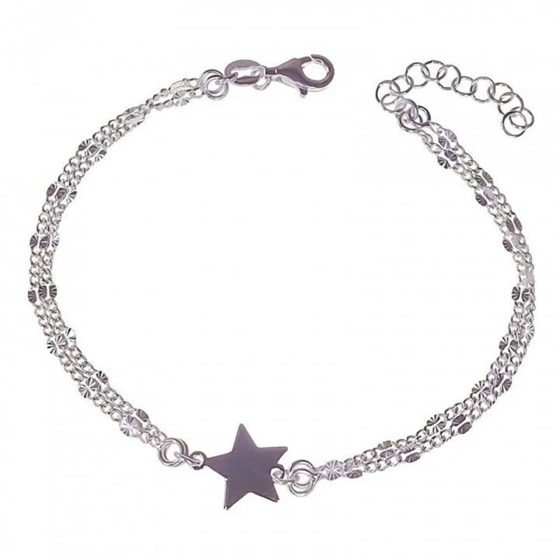 Pulsera Plata Ley 925m mujer 16.5 cm. doble cadena lumina detalle est