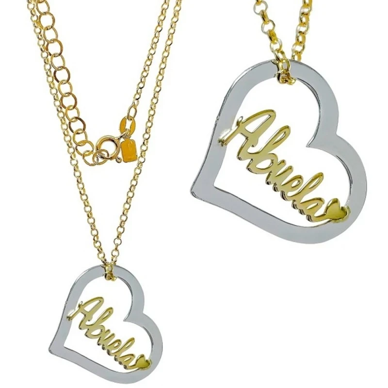 Collar Plata Ley 925m mujer 40 cm. chapada oro colgante 25 mm. corazó