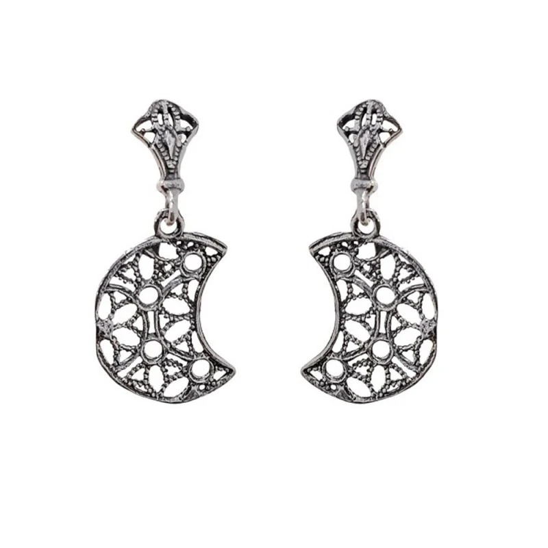 Pendientes Plata Ley 925m mujer 25 mm. luna 15 mm. filigrana