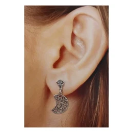 Pendientes Plata Ley 925m mujer 25 mm. luna 15 mm. filigrana