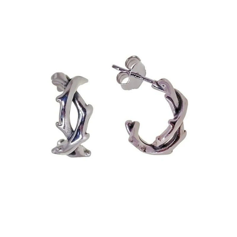 Pendientes Aros Plata Ley 925m mujer 15 mm. espinas oxidadas
