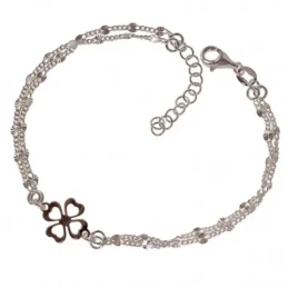 Pulsera Plata Ley 925m mujer 16.5 cm. doble cadena lumina trébol cent