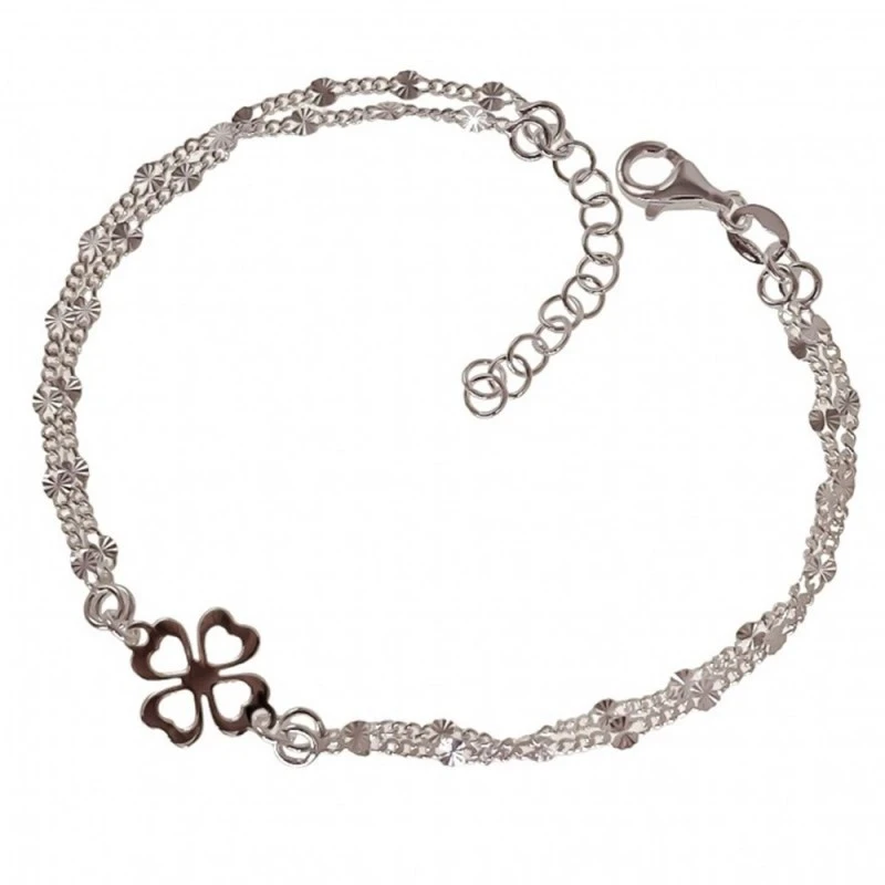 Pulsera Plata Ley 925m mujer 16.5 cm. doble cadena lumina trébol cent