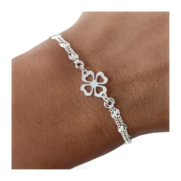 Pulsera Plata Ley 925m mujer 16.5 cm. doble cadena lumina trébol cent