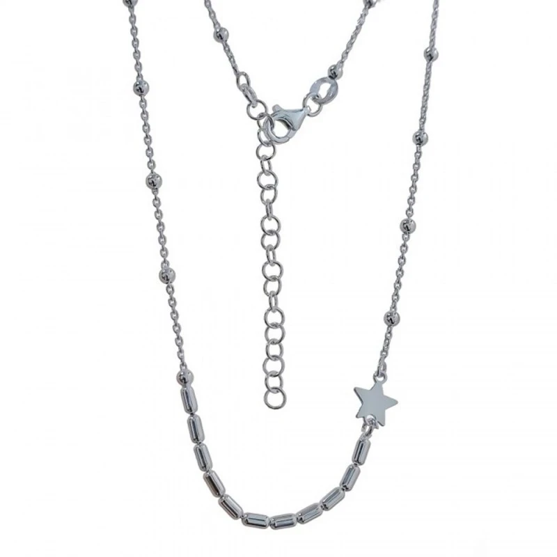 Gargantilla Plata Ley 925m mujer 41 cm. combinada bolas toneles 4 mm.