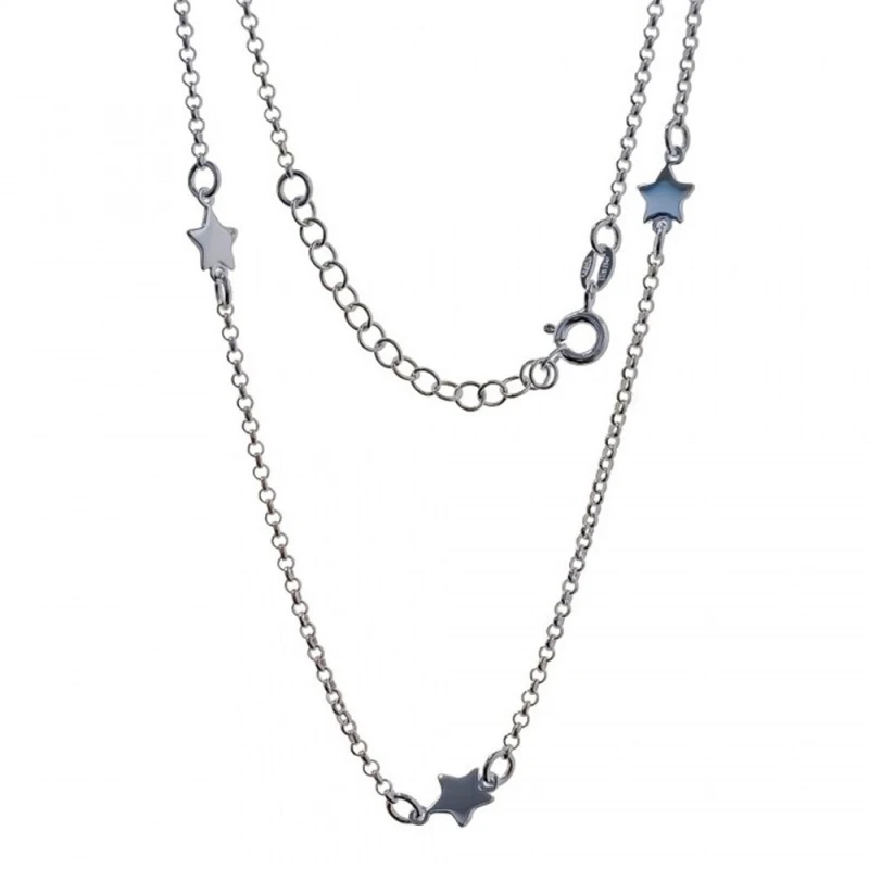 Gargantilla Plata Ley 925m mujer 39 cm. cadena rolo detalle estrellas