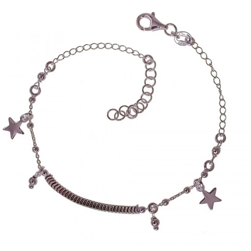Pulsera Plata Ley 925m mujer 17 cm. bolas 2 mm. combinada cola topo e