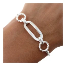 Pulsera Plata Ley 925m mujer 19 cm. pulsera coreana 2.5 mm. asa ovala