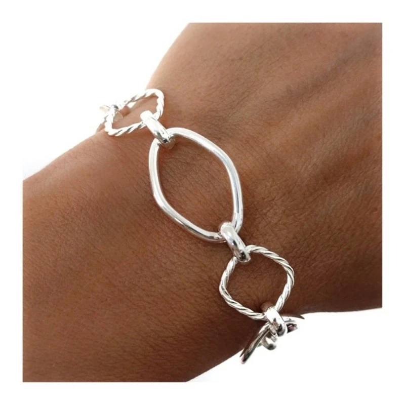 Pulsera Plata Ley 925m mujer 19 cm. asas huecas rombos lisos 22 mm. c