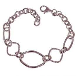 Pulsera Plata Ley 925m mujer 19 cm. eslabones huecos combinados lisos