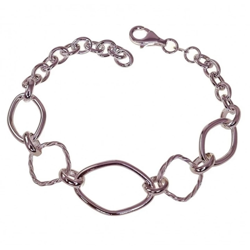 Pulsera Plata Ley 925m mujer 19 cm. eslabones huecos 16 mm. combinado