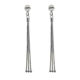 Pendientes Largos Plata Ley 925m mujer 4.5 cm. tres cadenas cola topo