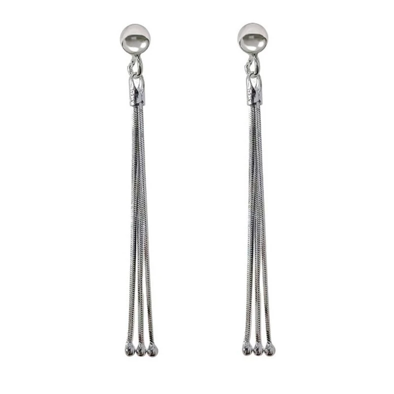 Pendientes Largos Plata Ley 925m mujer 4.5 cm. tres cadenas cola topo