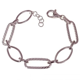 Pulsera Plata Ley 925m mujer 17.5 cm. eslabones huecos 23 mm detalles